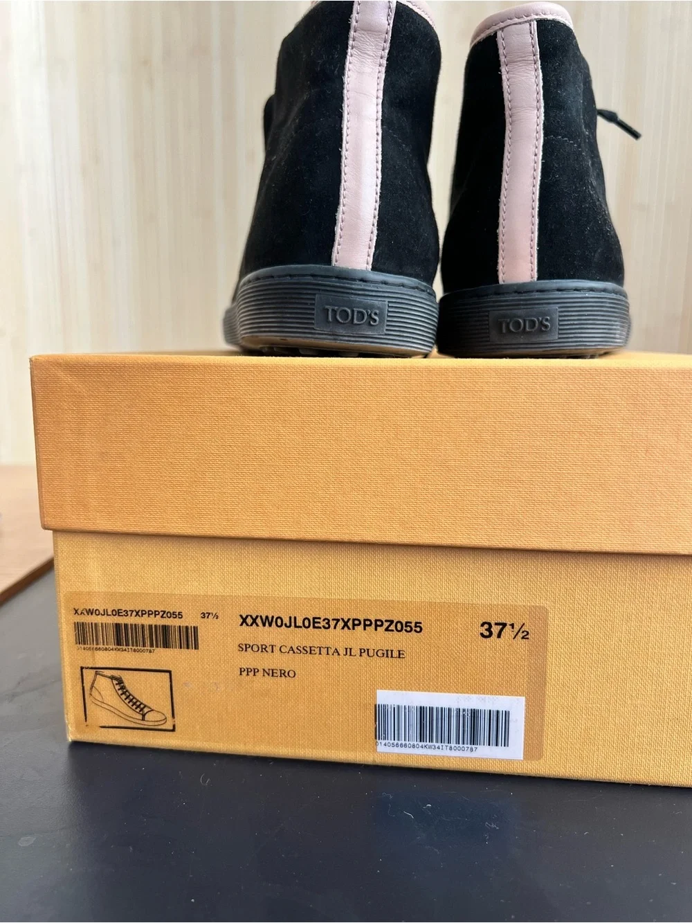 Tod's Black Suede High-Top Sneakers with Light Pink Trim